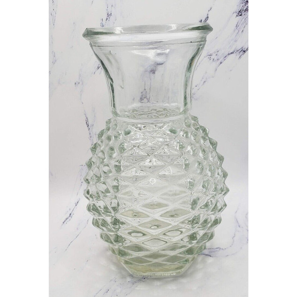 FTD Clear Pineapple Shaped Diamond Point Pressed Glass Vintage Vase - Picture 1 of 8